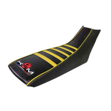 COUVRE/HOUSSE DE SELLE 50 A BOITE KRM PRO RIDE POUR DERBI 50 DRD X-TREME 2011>2017, DRD RACING 2005>2010, DRD EVO 2008>2010/GILERA 50 SMT 2011>2017 NOIR/JAUNE 3760382280878