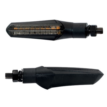 CLIGNOTANT SEQUENTIEL MOTO TAAC FR11 18 LEDS FUME/NOIR AVEC FONCTION FEU DE POSITION AVANT (M8 / LONG 92mm / H 24mm) (PAIRE) QUALITE PREMIUM -HOMOLOGUE ECE- 8026492167436