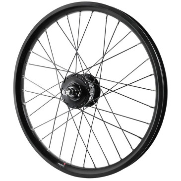 ROUE VTT / CARGO / VAE / E-BIKE / LONGTAIL DISQUE BLOCAGE 20" VELOX KARGO L AVANT NOIR MOYEU SHIMANO DH3D37 DYNAMO 6 VOLT-3W (RENFORCE) JANTE 25C 32 RAYONS INOX -MAX LOAD 225KGS- 3700948307809