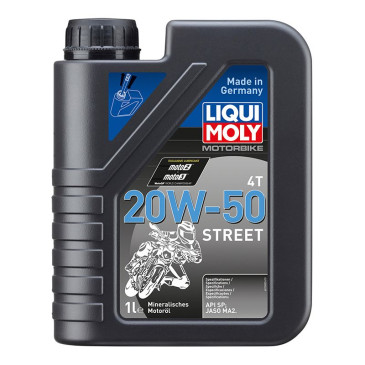 HUILE MOTEUR 4 TEMPS LIQUI MOLY MOTO STREET 4T 20W50 (1 L) MINERALE 4100420015007