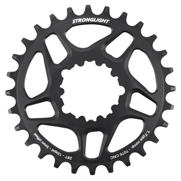 PLATEAU VTT DIRECT MOUNT POUR SRAM SX-NX-GX STRONGLIGHT MONO ALU NOIR 28DTS - EPAISSEUR 3mm 12V. 3700223725236