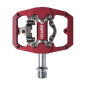 PEDALE VTT PLATEFORME SWITCH CRANK FLIP DOUBLE FONCTION ALU CNC ROUGE FILETAGE 9/16 AVEC PICOTS (PAIRE) (CALES SHIMANO SPD INCLUS) 85x70mm 8013271351179