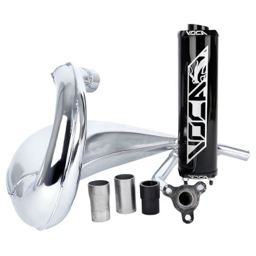 EXHAUST FOR 50cc MOTORBIKE VOCA CROSS CHROMED FOR SHERCO 50 SM-R, SE-R (TOP MOUNTING -BLACK ALUMINIUM SILENCER) 3700948275955