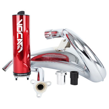 EXHAUST FOR 50cc MOTORBIKE VOCA CROSS CHROMED FOR DERBI 50 SENDA, SENDA DRD/APRILIA 50 RX, SX (TOP MOUNTING - RED ALUMINIUM SILENCER) 3700948184837