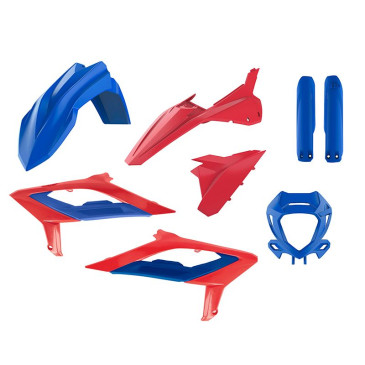 CARROSSERIE/CARENAGE MOTO ENDURO BETA 125, 200, 250, 300, 350, 390, 430, 480 RR 2T, 4T 2023>2024 BLEU/ROUGE (KIT PLASTIQUES 8 PIECES) -POLISPORT- 5604415164750