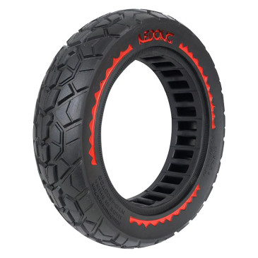 PNEU TROTTINETTE PLEIN CROSS 10 X 2.50 NOIR LISERET ROUGE (LARGEUR INTERIEUR 46mm) 8435764432453