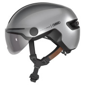 CASQUE VELO ADULTE ABUS URBAIN HUD-Y ACE ARGENT BRILLANT ECLAIRAGE INTEGRE TAILLE M (54-58cm) REGLAGE MOLETTE 4003318991660