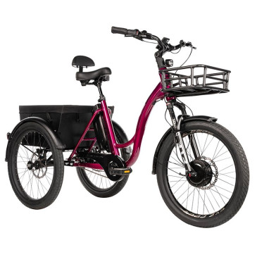 TRICYCLE ELECTRIQUE/VAE CITY LEADER FOX 24" CURTIS 2025 MIXTE BORDEAUX BRILLANT 3V SHIMANO NEXUS MOTEUR ROUE AV BAFANG 36V 45Nm BATTERIE 17,4Ah FREIN ET RETROPEDALAGE 8592826110626