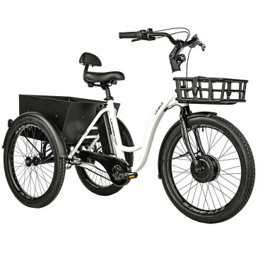 TRICYCLE ELECTRIQUE/VAE CITY LEADER FOX 24" LOVELO 2025 MIXTE BLANC BRILLANT 3V SHIMANO NEXUS MOTEUR ROUE AV BAFANG 36V 45Nm BATTERIE 16,7Ah (AVEC DIFFERENTIEL)