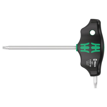 CLE TORX MANCHE EN T WERA 467 HF T20x100mm NOIR/VERT (VENDU A L'UNITE) -MARQUE ALLEMANDE POUR LES ATELIERS- 4013288208262