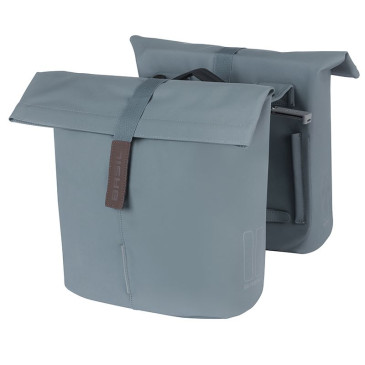 SACOCHE ARRIERE VELO DOUBLE BASIL VEGAN BLEU IMITATION CUIR 28/32L FIXATION PORTE BAGAGE FERMETURE PLIANT ANTI-PLUIE AVEC REFLECHISSANT FIXATION SYSTEME MIK (COMPATIBLE AVEC 157030 INCLUS) 8715019184024