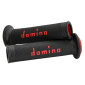 REVETEMENT POIGNEE DOMINO MOTO ON ROAD A010 NOIR/ROUGE OPEN END 120-125mm (PAIRE) 8033900000056