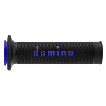 REVETEMENT POIGNEE DOMINO MOTO ON ROAD A010 NOIR/BLEU OPEN END 120-125mm (PAIRE) 8033900004542
