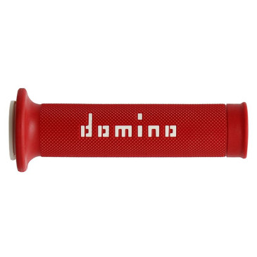 REVETEMENT POIGNEE DOMINO MOTO ON ROAD A010 ROUGE/BLANC OPEN END 120-125mm (PAIRE) 8033900035560