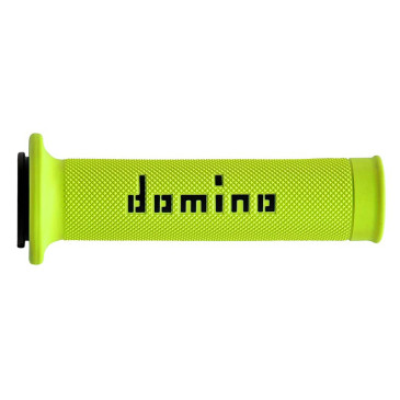 REVETEMENT POIGNEE DOMINO MOTO ON ROAD A010 JAUNE FLUO/NOIR OPEN END 120-125mm (PAIRE) 8033900036062