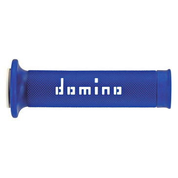 REVETEMENT POIGNEE DOMINO MOTO ON ROAD A010 BLEU/BLANC OPEN END 120-125mm (PAIRE) 8033900031258