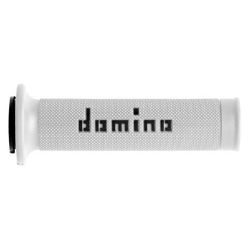 REVETEMENT POIGNEE DOMINO MOTO ON ROAD A010 BLANC/NOIR OPEN END 120-125mm (PAIRE) 8033900031289