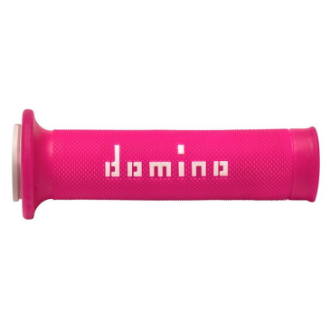 REVETEMENT POIGNEE DOMINO MOTO ON ROAD A010 FUCHSIA/BLANC OPEN END 120-125mm (PAIRE) 8033900037083