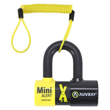 ANTIVOL U / BLOQUE DISQUE AUVRAY XTREM MINI ALERT 52 x 65 mm DIAM 16mm AVEC CORDON DE RAPPEL (CLASSE SRA) (3 CLES) 3700807710207