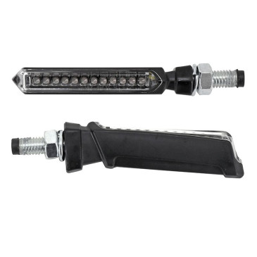 TURN SIGNAL FOR MOTORBIKE- SEQUENTIAL - AVOC FUJI 12 LEDS ABS BODY - TRANSPARENT/BLACK (Long 79mm / H 11mm (Wd 18mm) (EEC APPROVED) (PAIR) 3700948099353