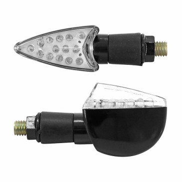 TURN SIGNAL FOR MOTORBIKE- AVOC HINO ABS BODY - TRANSPARENT/BLACK 17 LEDS (Long 58mm / H 28mm (Wd 45mm) (EEC APPROVED) (Pair) 3700948101759