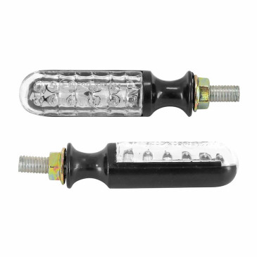 TURN SIGNAL FOR MOTORBIKE- AVOC ATAMI 12 LEDS ABS BODY - TRANSPARENT/BLACK (Long 73mm / H 20mm (Wd 20mm) (EEC APPROVED) (Pair) 3700948101803