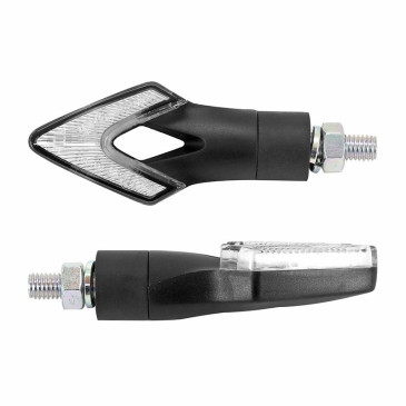TURN SIGNAL FOR MOTORBIKE- AVOC IWA 7 LEDS FOR FRONT + 2 LEDS FOR REAR - ABS BODY - TRANSPARENT/BLACK MATT (Long 80mm / H 35mm (Wd 20mm) (EEC APPROVED) 3700948109632