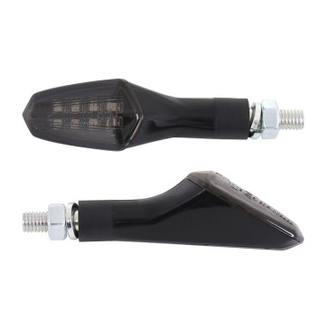 TURN SIGNAL FOR MOTORBIKE- AVOC KIYO ABS BODY - TRANSPARENT/BLACK MATT 8 LEDS SMD FOR FRONT + 2 LEDS SMD FOR REAR (Long 82mm / H 25mm (Wd 28mm) (EEC APPROVED) (Pair) 3700948109656