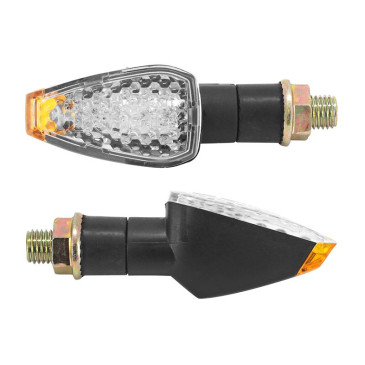 TURN SIGNAL FOR MOTORBIKE- AVOC GAMA ABS BODY - TRANSPARENT/BLACK -SHORT LEG (Long 70mm / H 28mm (Wd 29mm) (EEC APPROVED) (Pair) 3700948109526