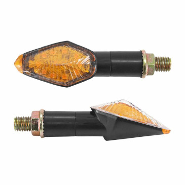 TURN SIGNAL FOR MOTORBIKE- AVOC NISSHIN ABS BODY - TRANSPARENT/BLACK (Long 73mm / H 29mm (Wd 27mm) (EEC APPROVED) (Pair) 3700948109564