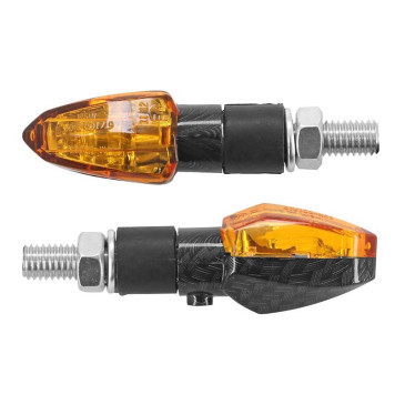 CLIGNOTANT UNIVERSEL REPLAY MICRO FLECHE A AMPOULE BAU9S BASE ABS ORANGE/CARBONE (L 55mm / H 20mm / L 23mm) (HOMOLOGUE CE) (PAIRE) 3700948032428