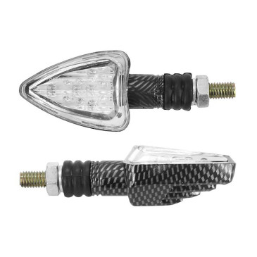 TURN SIGNAL (UNIVERSAL) REPLAY MINI TRIANGLE TRANSPARENT/CARBON -LEDS- (L 78mm / H 37mm / Wd 28mm) -CEE APPROVED- (PAIR) 3700948032756