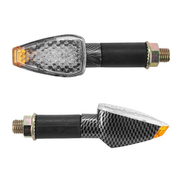 TURN SIGNAL (UNIVERSAL) REPLAY MINI PYRAMID -LEDS- TRANSPARENT/CARBON WITH INDICATOR- -CEE APPROVED- (PAIR) (L 68mm / H 27mm / Wd 30mm) 3700948032671