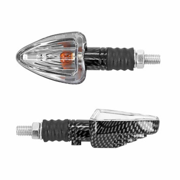 TURN SIGNAL (UNIVERSAL) REPLAY MINI TRIANGLE TRANSPARENT/CARBON -BULB- ORANGE (PAIR) ** (L 83mm / H 37mm / Wd 28mm) 3700948032749
