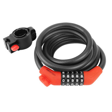 ANTIVOL VELO SPIRAL A COMBINAISON NEWTON DIAM 12 mm LONG 1.50 M NOIR/ROUGE (AVEC SUPPORT) -NIVEAU SECURITE 3- 3700948302415