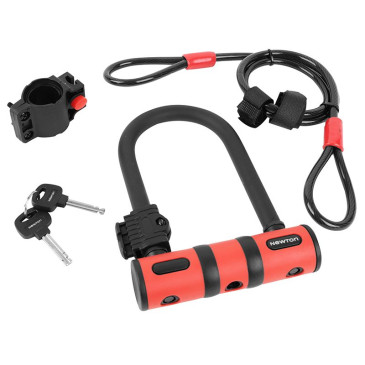 ANTIVOL VELO U NEWTON DIAM 13 MM AVEC CABLE AVEC SUPPORT NOIR/ROUGE (2 CLES) -NIVEAU SECURITE 6- 3700948302439