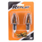 TURN SIGNAL (UNIVERSAL) REPLAY ARROW ORANGE TRANSPARENT/CARBON WITH INDICATOR - SHORT (PAIR) ** (BULB 12V 23 W BA9S - G11) (L 78mm / H 28 mm / Wd 42mm) 3700948032299