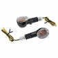 TURN SIGNAL (UNIVERSAL) REPLAY MICRO OVAL SHAPED- TRANSPARENT/CARBON WITH INDICATOR- SHORT -CEE APPROVED- (PAIR) (L 70mm / H 30mm / Wd 36mm) 3700948032503
