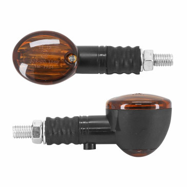 CLIGNOTANT UNIVERSEL REPLAY MICRO OVALE A AMPOULE BA9S ORANGE/NOIR AVEC TEMOIN BASE COURTE (L 71mm / H 30mm / L 36mm) (HOMOLOGUE CE) (PAIRE) 3700948032497
