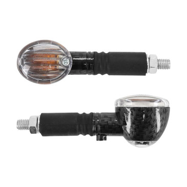 TURN SIGNAL (UNIVERSAL) REPLAY MICRO OVAL SHAPED- TRANSPARENT/CARBON WITH INDICATOR- LONG -CEE APPROVED- (PAIR) 3700948032510