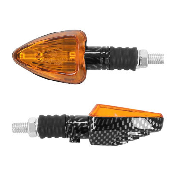 TURN SIGNAL (UNIVERSAL) REPLAY TRIANGLE ORANGE/CARBON GLOSS - SHORT - CEE APPROVED- (PAIR) (BULB 12V 21W BA9S - G11) (L 78mm / H 37mm / Wd 27mm) 3700948032909