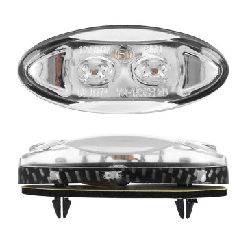 TURN SIGNAL (UNIVERSAL) REPLAY MINI OVAL SHAPED- TRANSPARENT/CARBON 2 LEDS ORANGE -CEE APPROVED- (PAIR) (L 60mm / H 25mm / Wd 15mm) 3700948032640