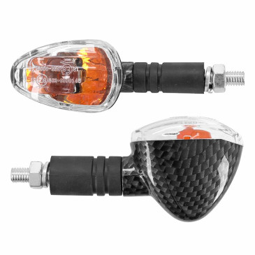 TURN SIGNAL (UNIVERSAL) REPLAY PYRAMID - TRANSPARENT/CARBON - LONG -CEE APPROVED- (PAIR) (L 95mm / H 36mm / Wd 53mm) 3700948032817