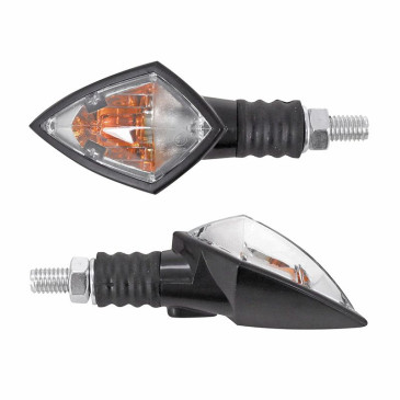 TURN SIGNAL (UNIVERSAL) REPLAY MINI "DIAMOND"+ORANGE BULB - TRANSPARENT/BLACK (PAIR) -CEE APPROVED- (L 78mm / H 37mm / Wd 32mm) 3700948032596