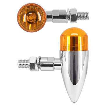 TURN SIGNAL (UNIVERSAL) REPLAY VINTAGE METALIC- ORANGE/CHROME -BULB- (PAIR) Ø25mm -CEE APPROVED- 3700948032954