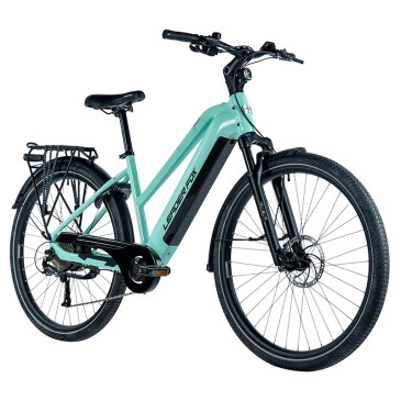 VELO ELECTRIQUE/VAE VTC 29 LEADER FOX SANDY FEMME VERT D'EAU BRILLANT 9V MOTEUR ROUE AR BAFANG 36V 45Nm BATTERIE 20Ah (20'' - H50,8cm - TAILLE L - POUR ADULTE DE 178cm à 185cm) 8592826043764