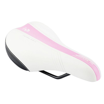 SADDLE- DDK FOR CHILDREN MISSION WHITE / PINK/SILVER PATTERN 240x160mm -STEEL RAIL - BLACK 3700948075623