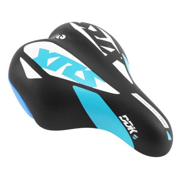 SADDLE- DDK FOR CHILDREN XRS BLACK / BLUE-WHITE PATTERN 203x145mm -STEEL RAIL - BLACK 3700948075562