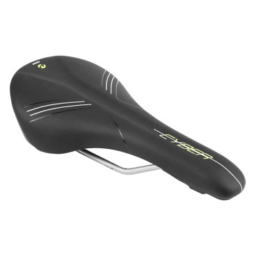 SADDLE- NEWTON FOR ROAD BIKE/MTB CYBER BLACK / JAUNE FLUO -WHITE PATTERN 285x140mm -STEEL RAIL- GREY 3700948102992