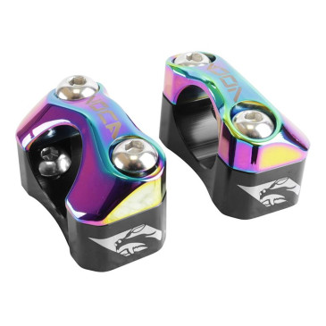 PONTET DE GUIDON UNIVERSEL VOCA HB28 V2 ALU CNC ADAPTATEUR DIAM 28,6mm NOIR/NEO-CHROME (ENTRAXE FIXATION 32,20 A 34,80mm) (PAIRE) 3700948309803